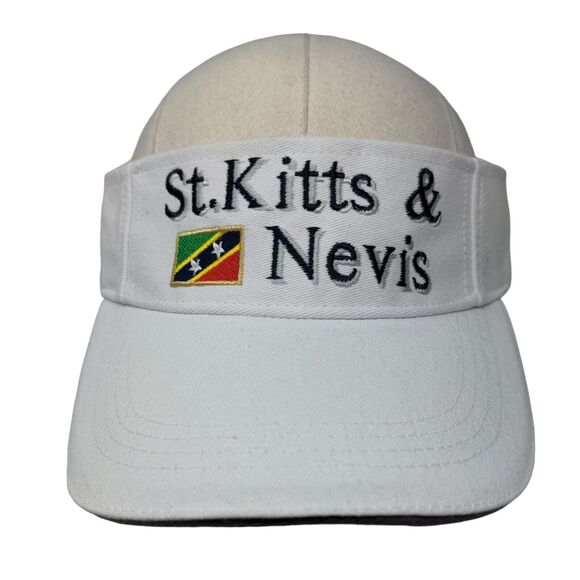 St. Kitts & Nevis Men's Strapback Sun Visor Cap Hat White Size 58CM Embroidered - Picture 1 of 7